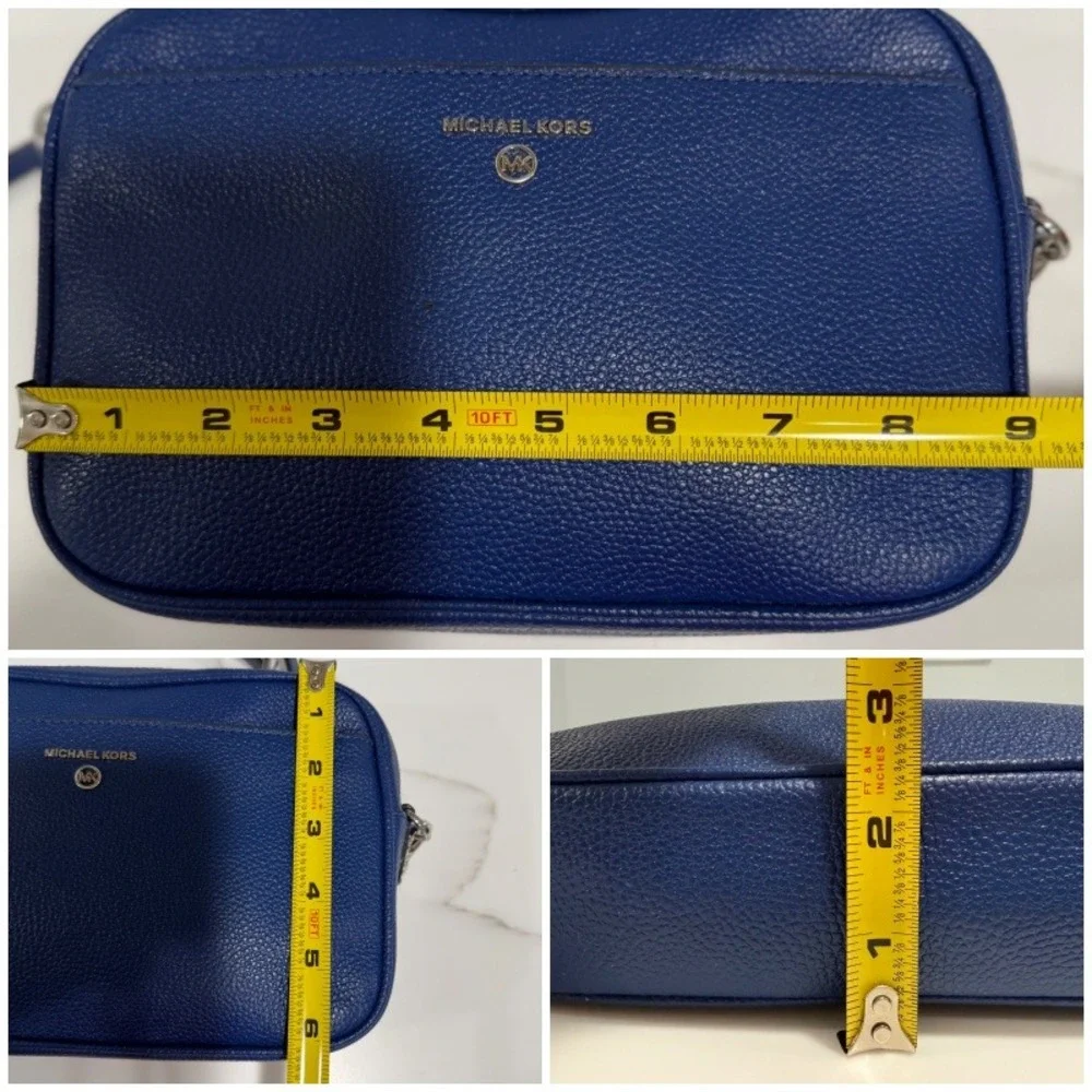 Michael Kors Jet Set Medium Pebbled Leather Camera Crossbody Bag Royal Blue